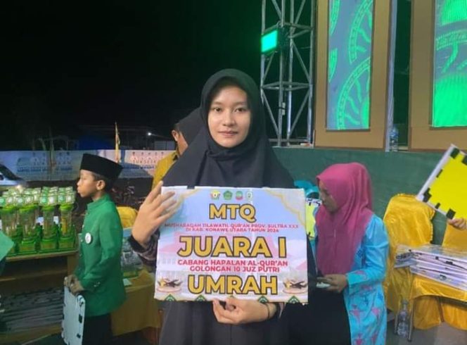 
Salah seorang kafilah Kabupaten Koltim yang mendapatkan juara