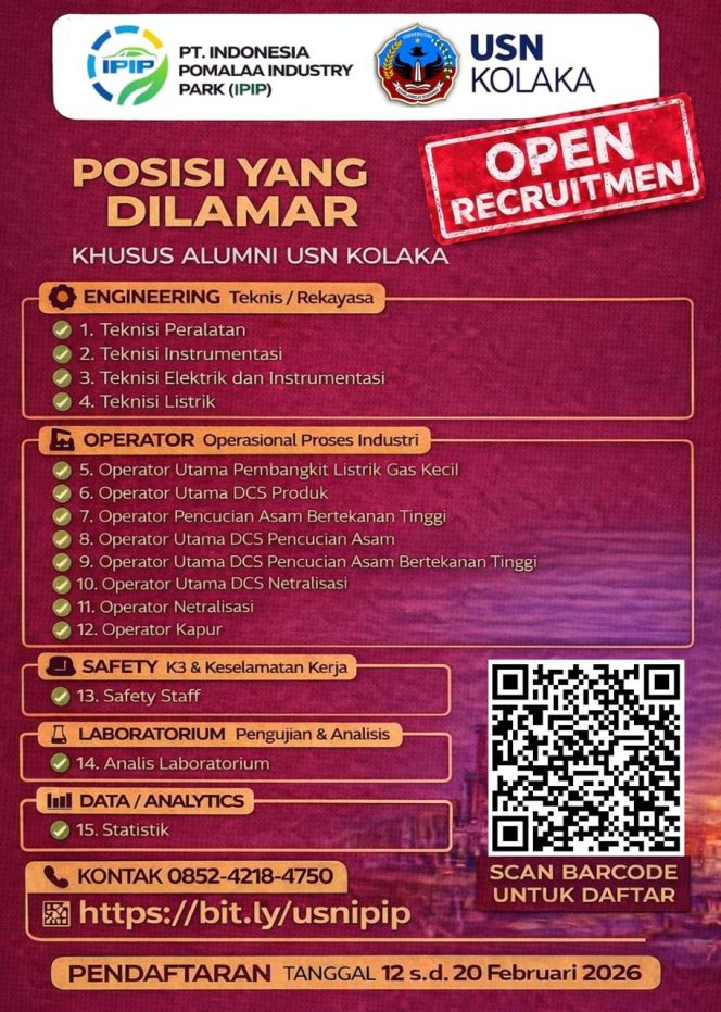 
Alumni USN Dilirik PSN Kolaka, 15 Posisi Strategis Dibuka di IPIP