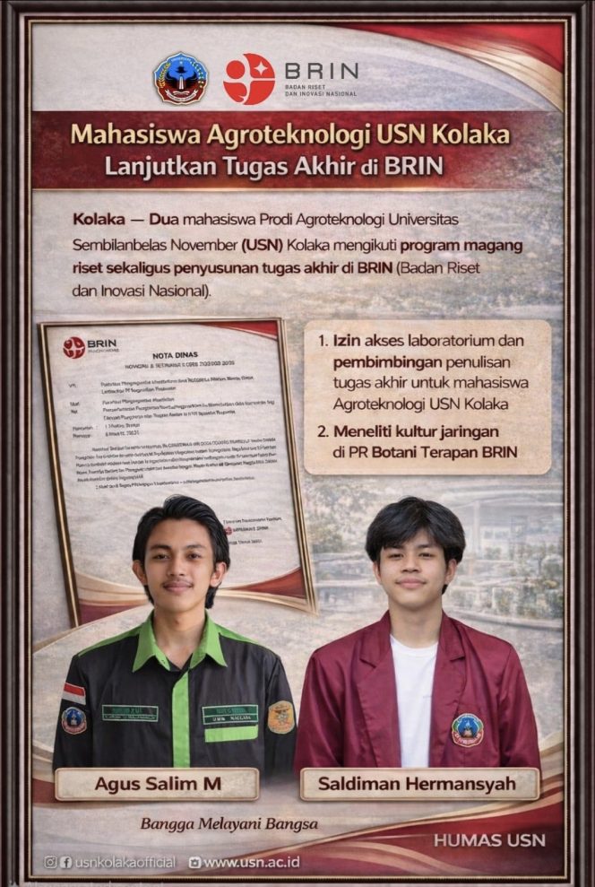 
Mahasiswa Agroteknologi USN Kolaka Magang dan Susun Tugas Akhir di BRIN